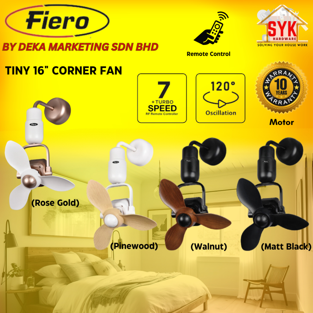 SYK Fiero Deka TINY 16 Inch Corner Fan Wall Ceiling Mounting Fan Home ...