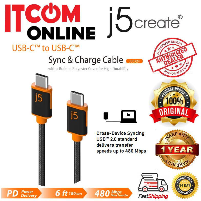 J5 CREATE USB-C TO USB-C 6FT/9.8FT SYNC/CHARGE 60W CABLE (JUCX24 ...