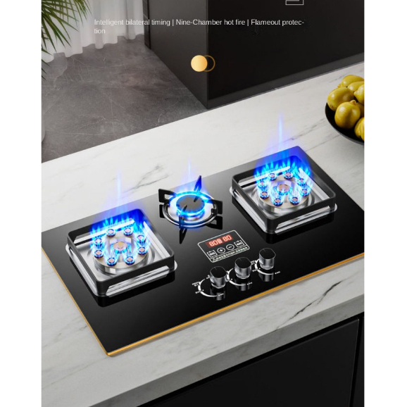SUKINBO 3 Burner Timer Gas Stove Built-in/Tabletop Gas Kitchen Hob Gas ...