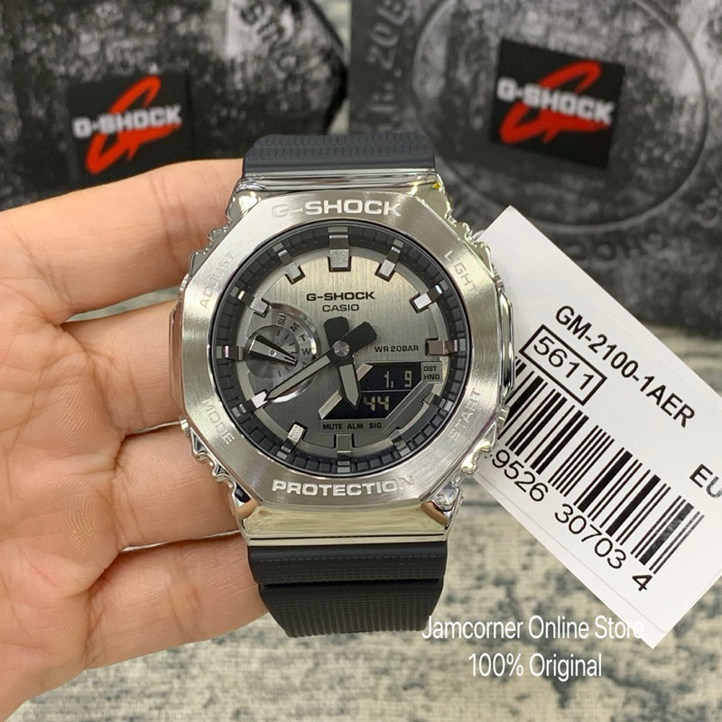 READY STOCK 100% ORIGINAL CASIO G-SHOCK GM-2100-1A SILVER METAL CASE MAN  WATCH