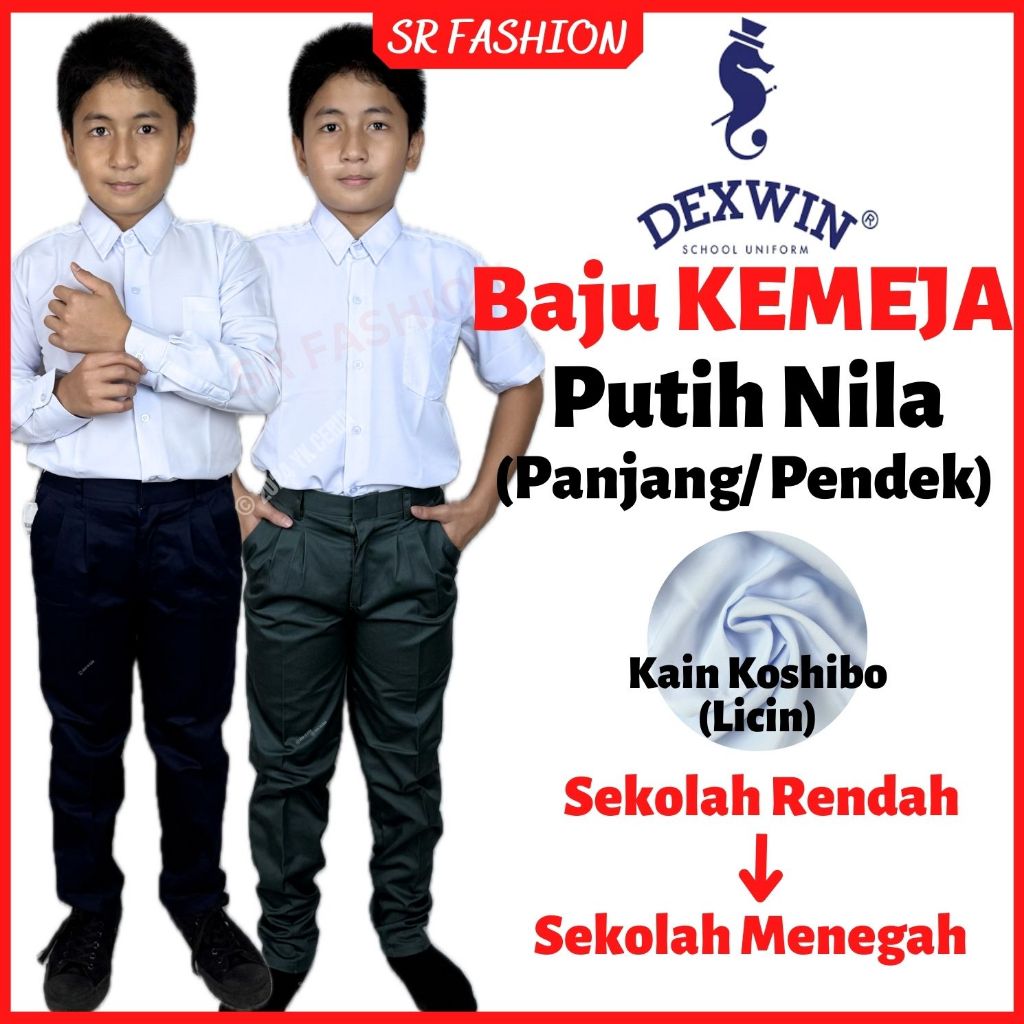 DEXWIN Baju Kemeja Sekolah Putih Nila Kain Koshibo Licin Sekolah ...