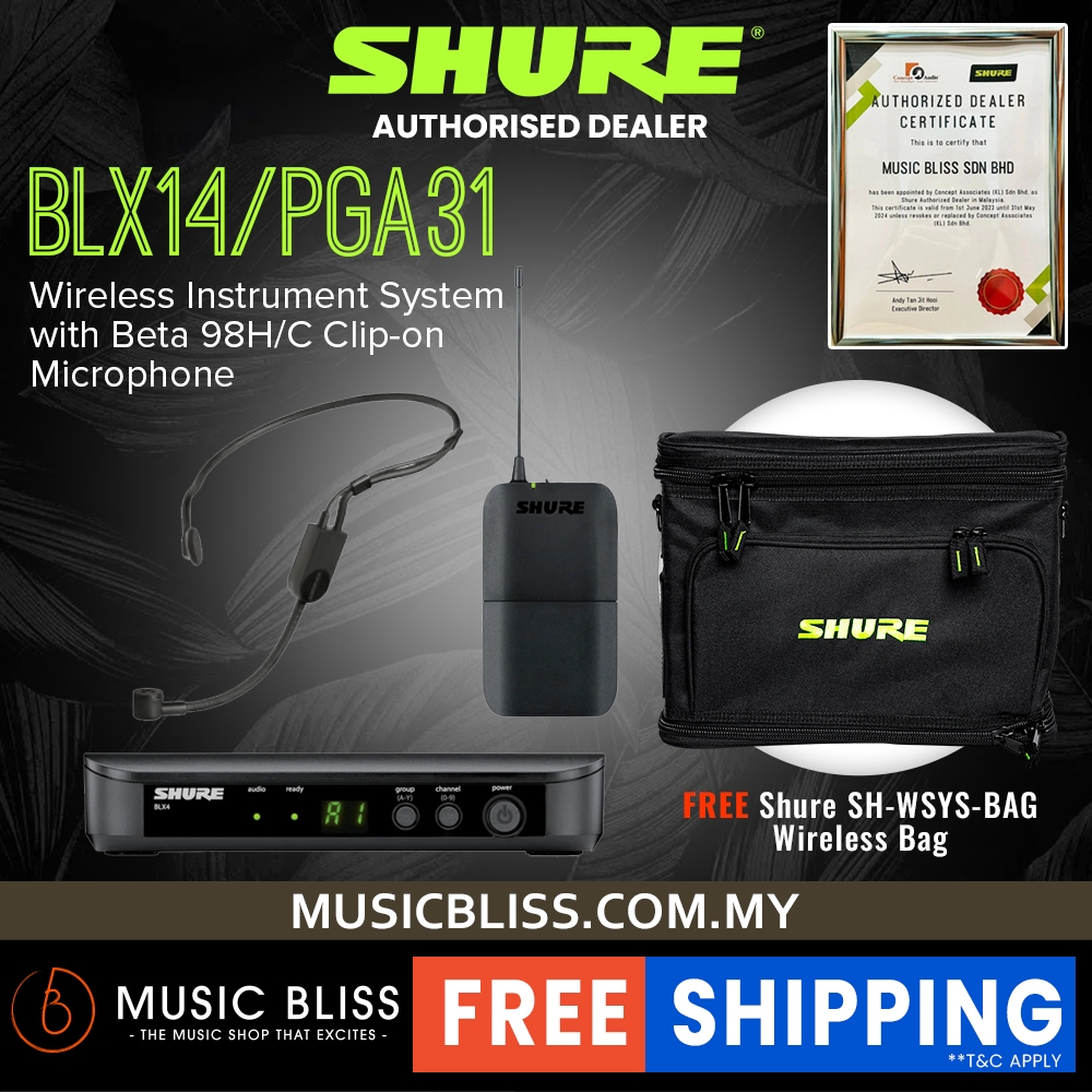 Shure BLX14/PGA31 Headworn Wireless System, BLX4 Receiver & PGA31 ...