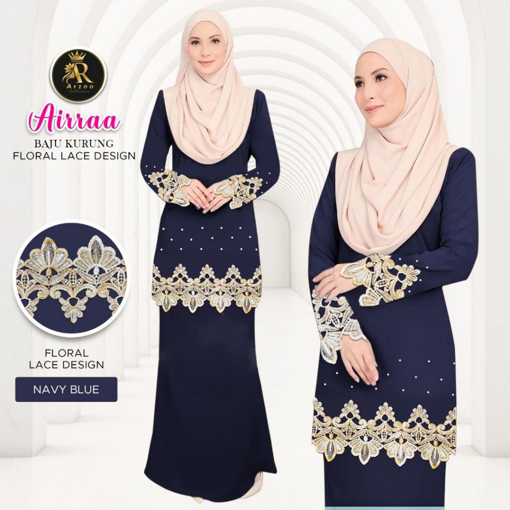 High Quality Baju Kurang Airraa With Flower Design Lace And Batu New Arrival Raya 2025