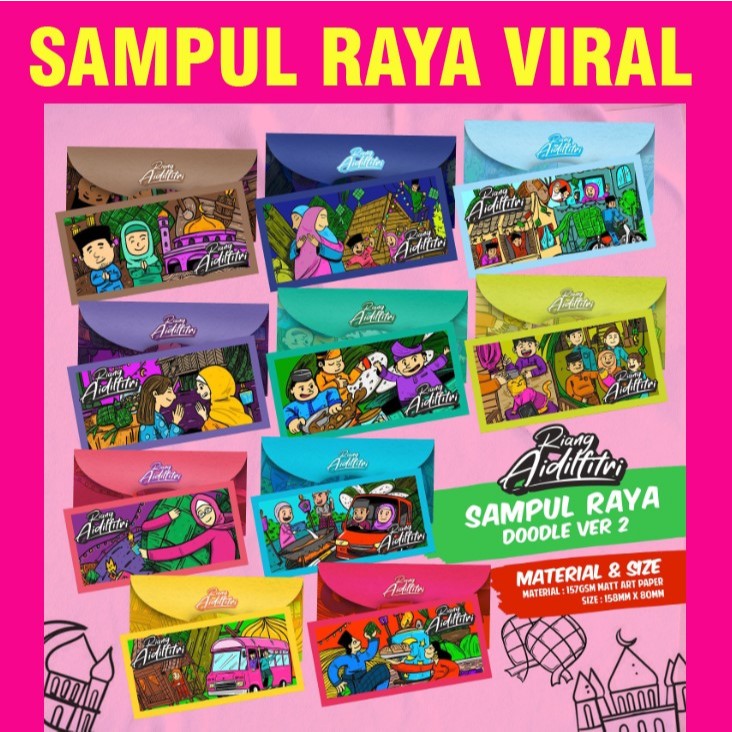 [READY STOCK 2025] 1 PACK 5 PCS ! SAMPUL RAYA DOODLE ! HASIL LUKISAN ...