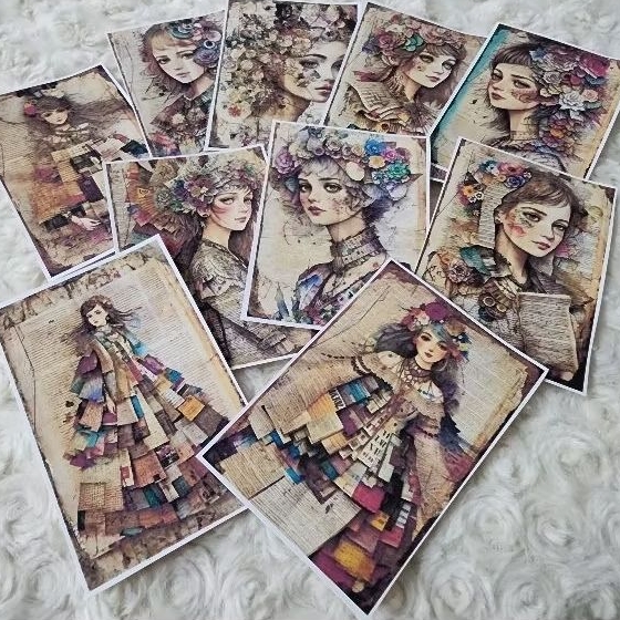 Whimsical Girls, Collage Paper Pack, Collage Ephemera Journal Stickers ...