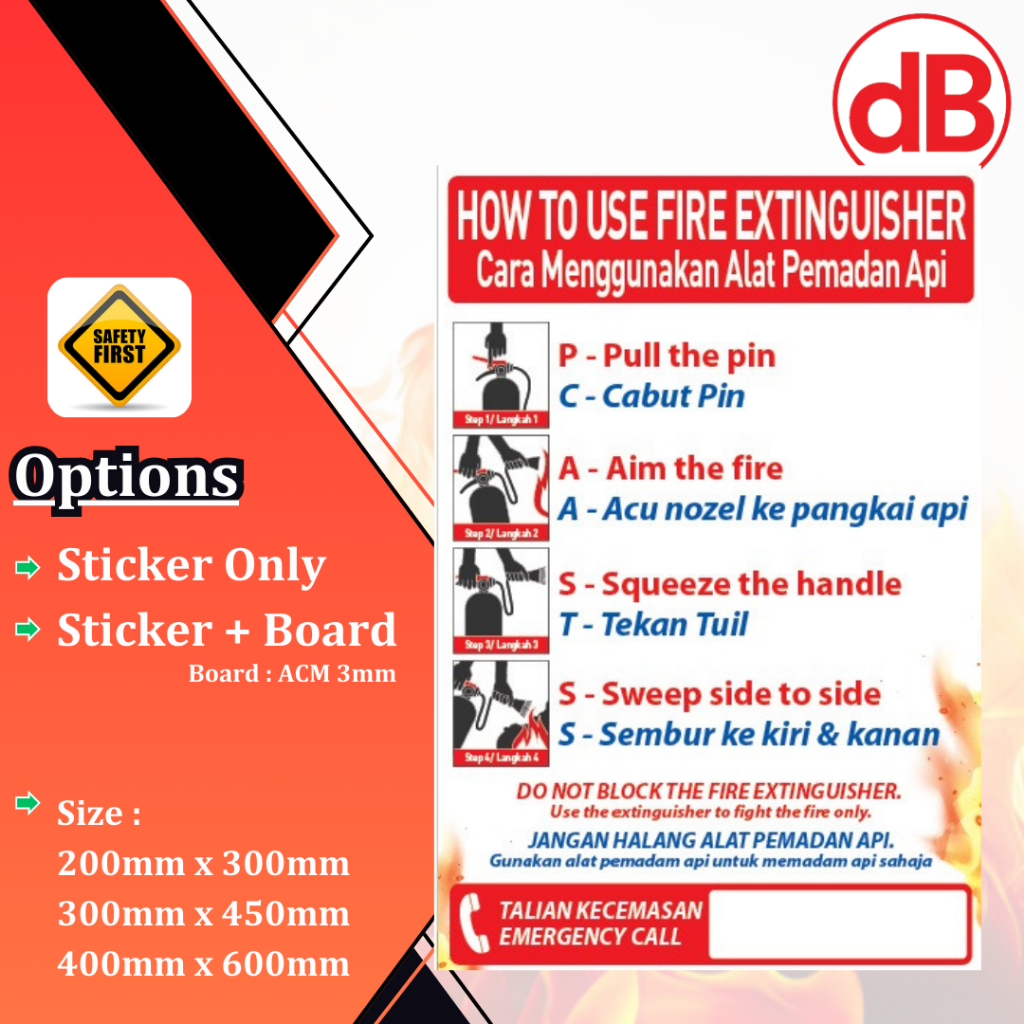 How To Use Fire Extinguisher Sticker / CPR Emergency Signage and ...
