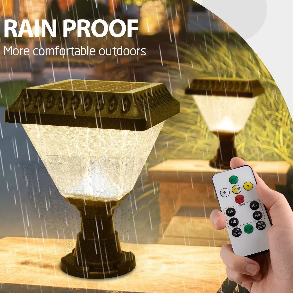 LED Remote Control Solar Garden Light Auto Pillar Post Lampu 10W ...