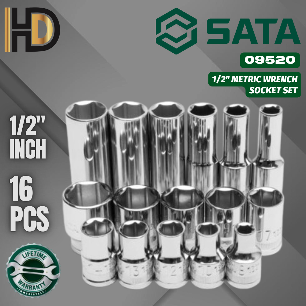 SATA 16 Pcs 1/2" DR 6 Point Metric Wrench Socket Set / LIFETIME ...