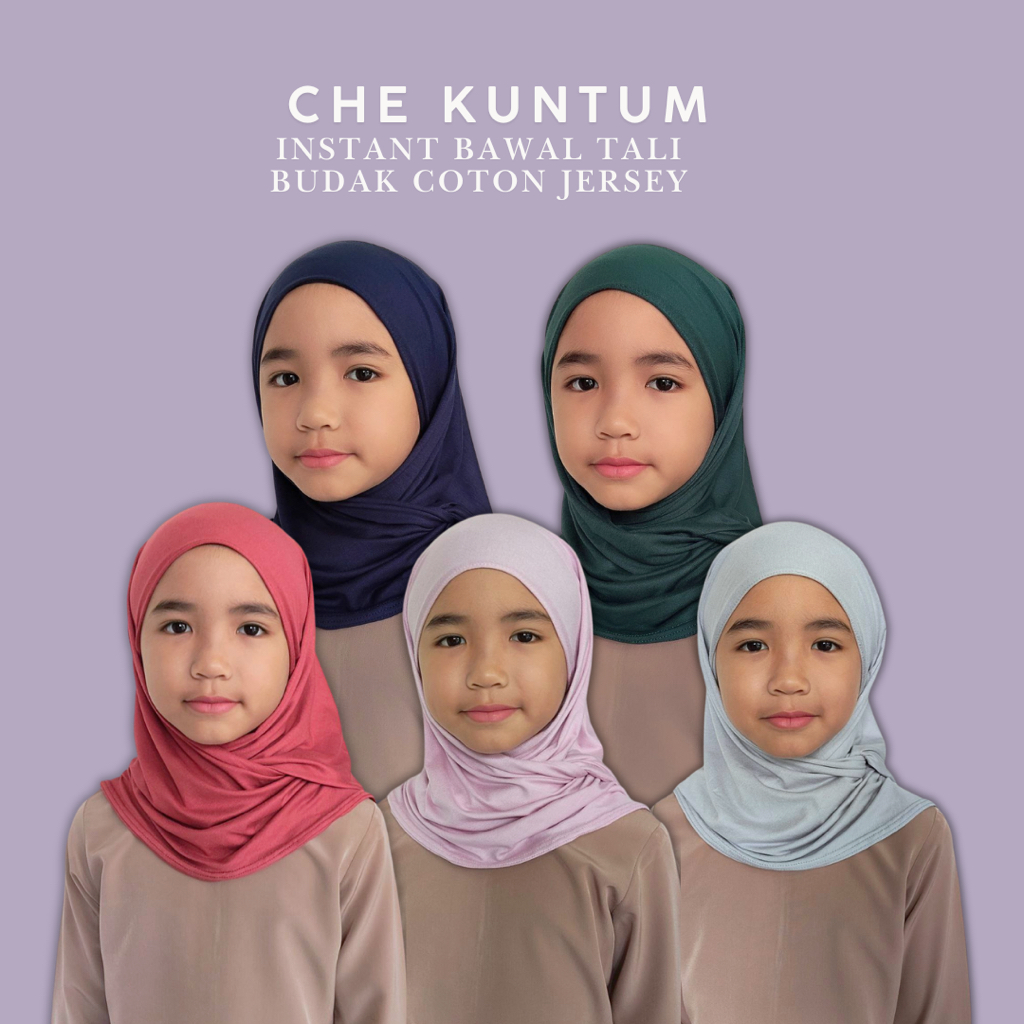 Tudung Budak Instant Bawal Kids Tie Back Che Kuntum by 3khuntum Cotton ...