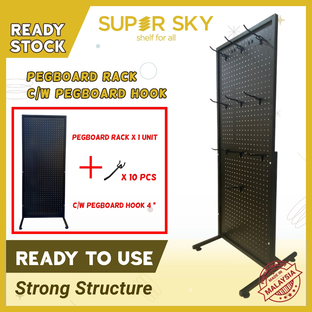 Pegboard Rack Stand C/W Pegboard Hooks By Super Sky | Shopee Malaysia
