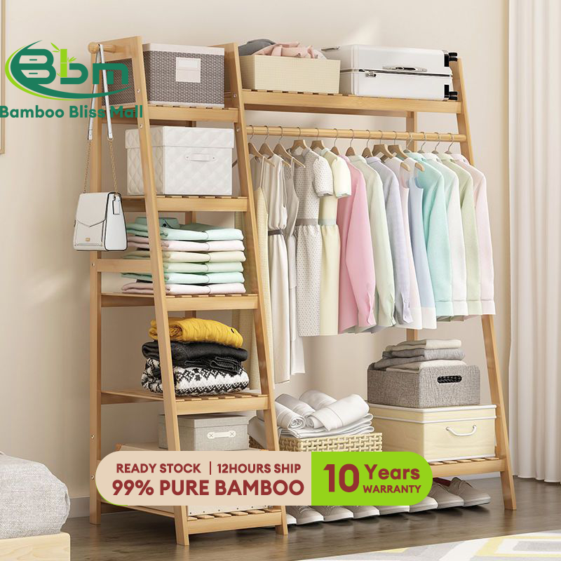BBM Bamboo Combination Coat Rack Clothes Storage Rack Multi Functional ...
