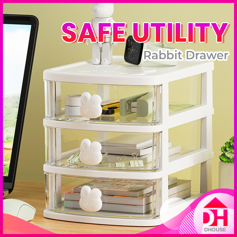 2/3/4/5 Layers Cute Rabbit Transparent Mini Drawer Storage Box Large ...