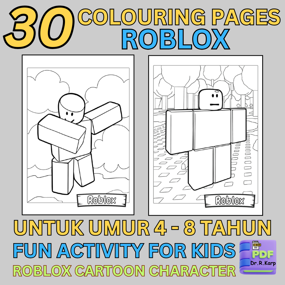 [PDF] 30 Cute Roblox Kids Printable Colouring Coloring Pages Aktiviti ...