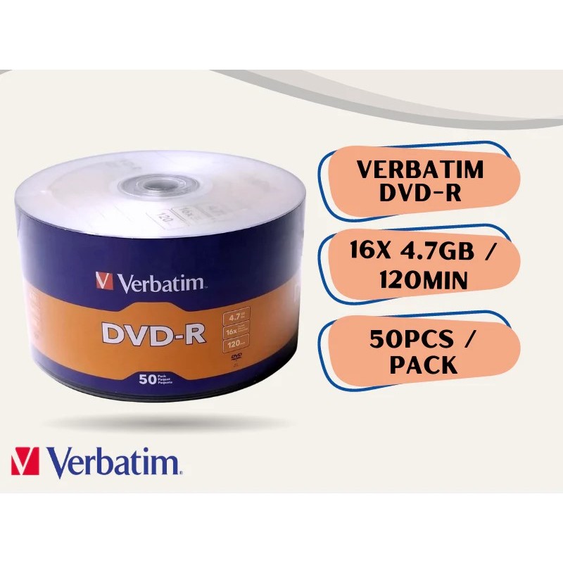 [Official] VERBATIM DVD-R 50PCS 4.7GB 120 MIN 16X MEDIA BLANK DISC DVD ...