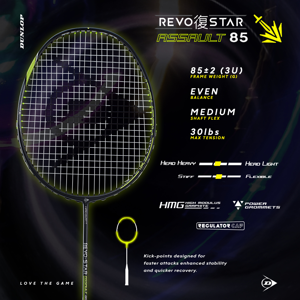 Dunlop Revo Star Assault 85 (3U/G6) Badminton Racket Original 100% ...