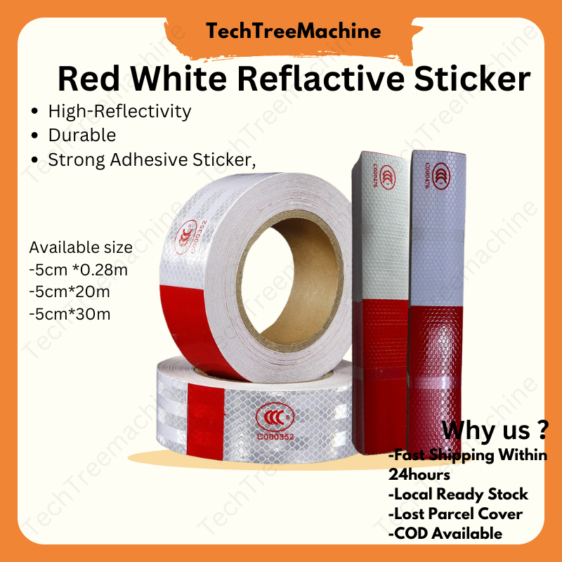 Red & White Reflective Sticker – High-Visibility Safety Tape for ...
