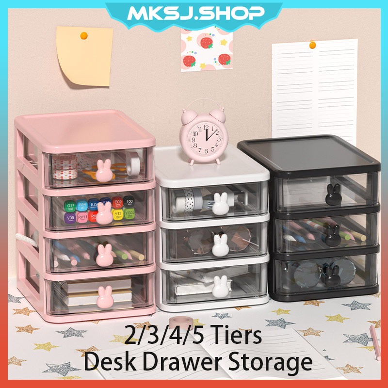 Mini Drawer Desktop Storage Box Desk Organizer 2/3/4/5 Tier Transparent ...