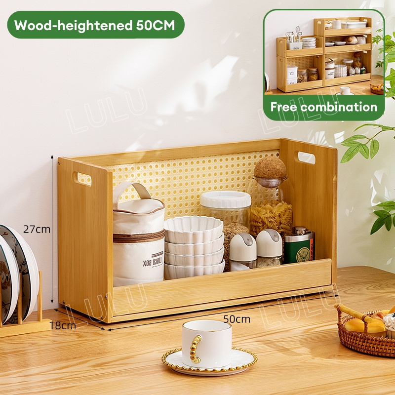 LULU Rak Dapur Kayu Table Storage Rack 2/3 LayersRak buku Almari Table ...