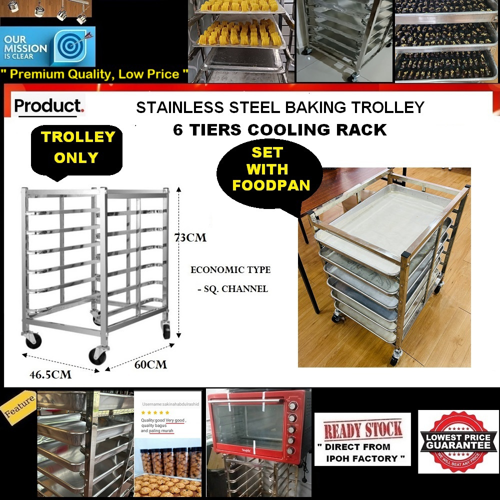 BAKERY TROLLEY 6 TINGKAT STAINLESS STEEL 烤盘架 CONFECTIONERY COOLING RACK ...