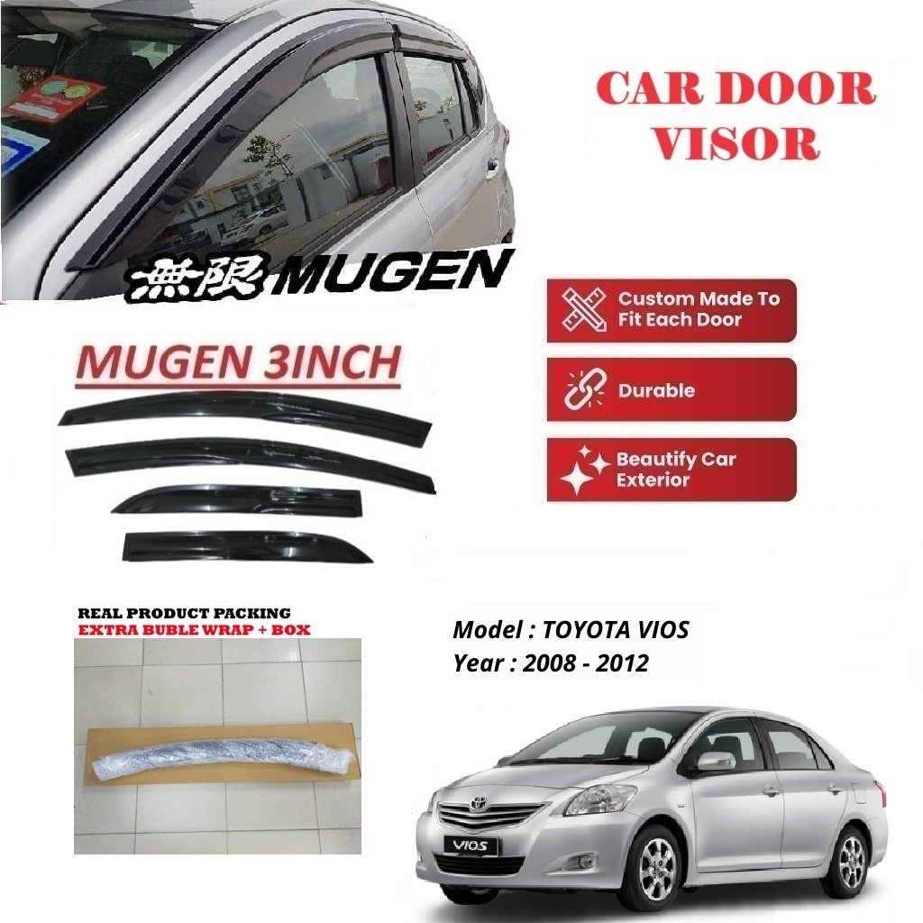 Toyota Vios Door Visor Air Press Window Cover Rain Guard Mugen Kening ...