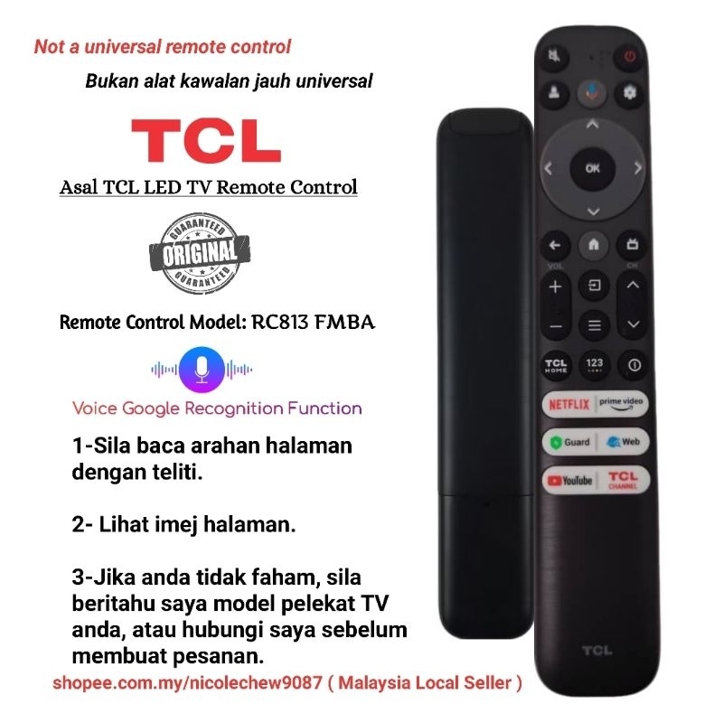 Original TCL RC813 FMBA QLED TV Remote Control With Voice Google ...