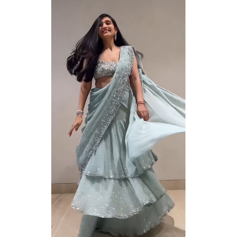 Foux Georgette With Thread And Sequence With 4-Side Lace Broder Dupatta Type Anarkali Gown