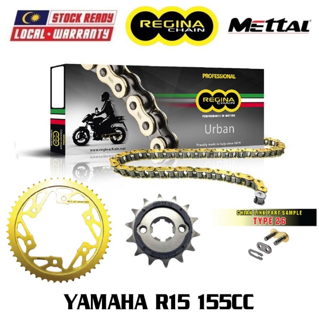 YAMAHA R15 155CC Full Set Regina Chain 428 Metal Sprocket Kit Gold Rear ...