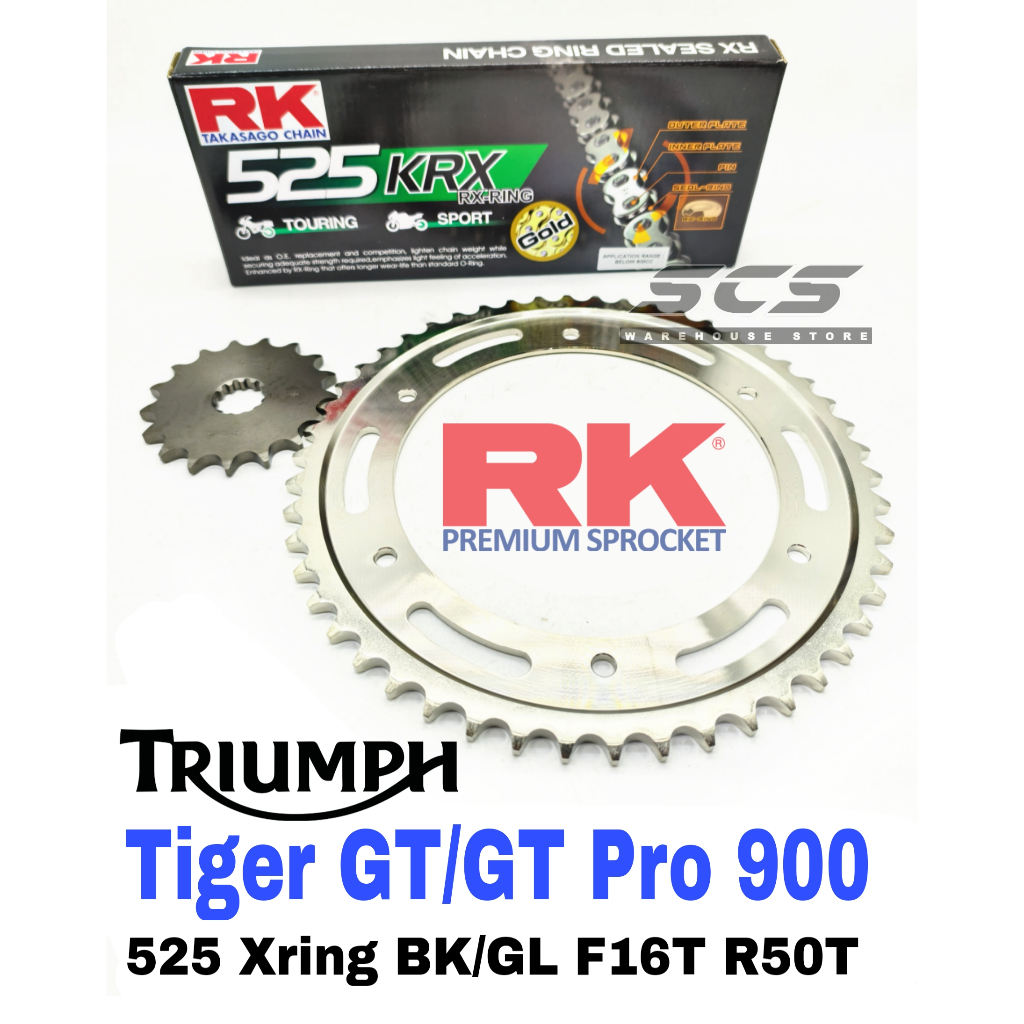 RK Sprocket Set TRIUMPH Tiger GT PRO 900 525 KRX-Ring Gold Chain Rantai ...