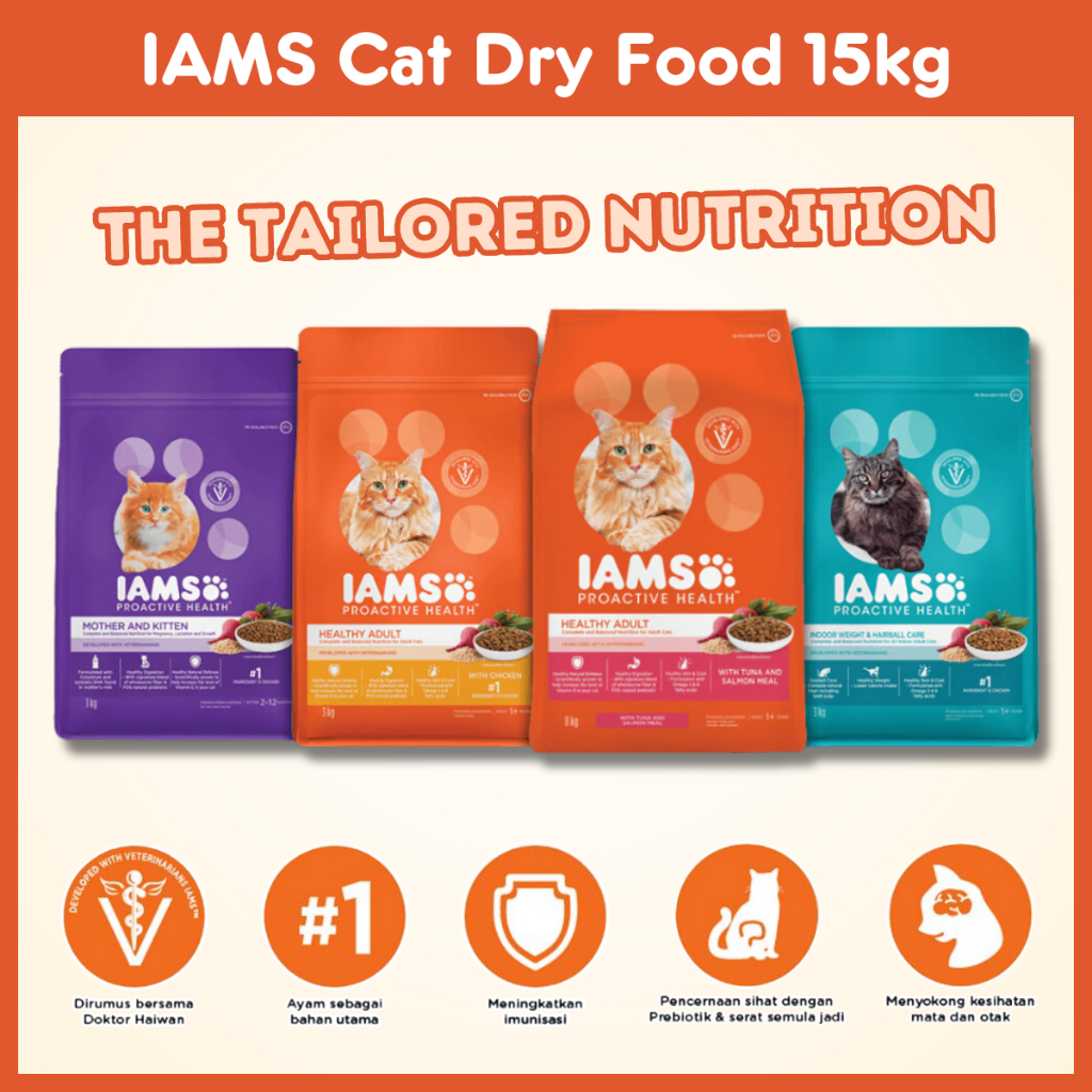 IAMS Cat Dry Food 15kg Chicken Adult Tuna Salmon Kitten Indoor