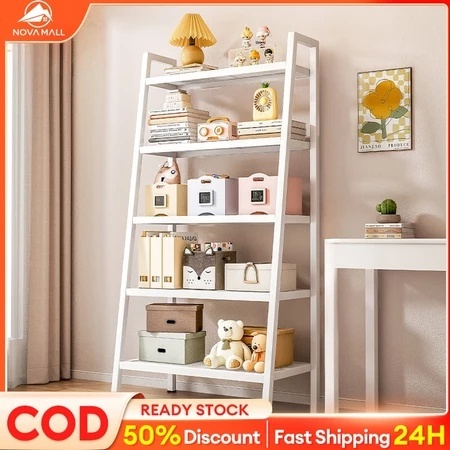 5-Tier Metal Bookshelf Storage Rack Home Office Bedroom Rak Buku Rak ...