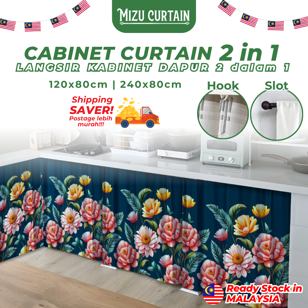 MIZU 2in1 Langsir Cabinet Curtain Skirting Rak Dapur Kitchen Curtain ...