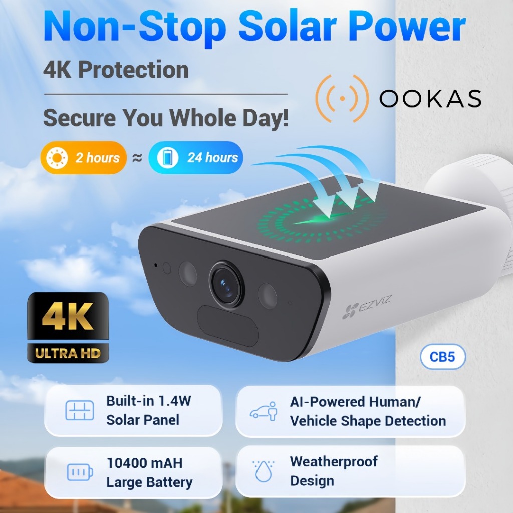EZVIZ CB5 4K 8MP Solar Battery Outdoor Camera | Wi-Fi 6 | AOV Time ...