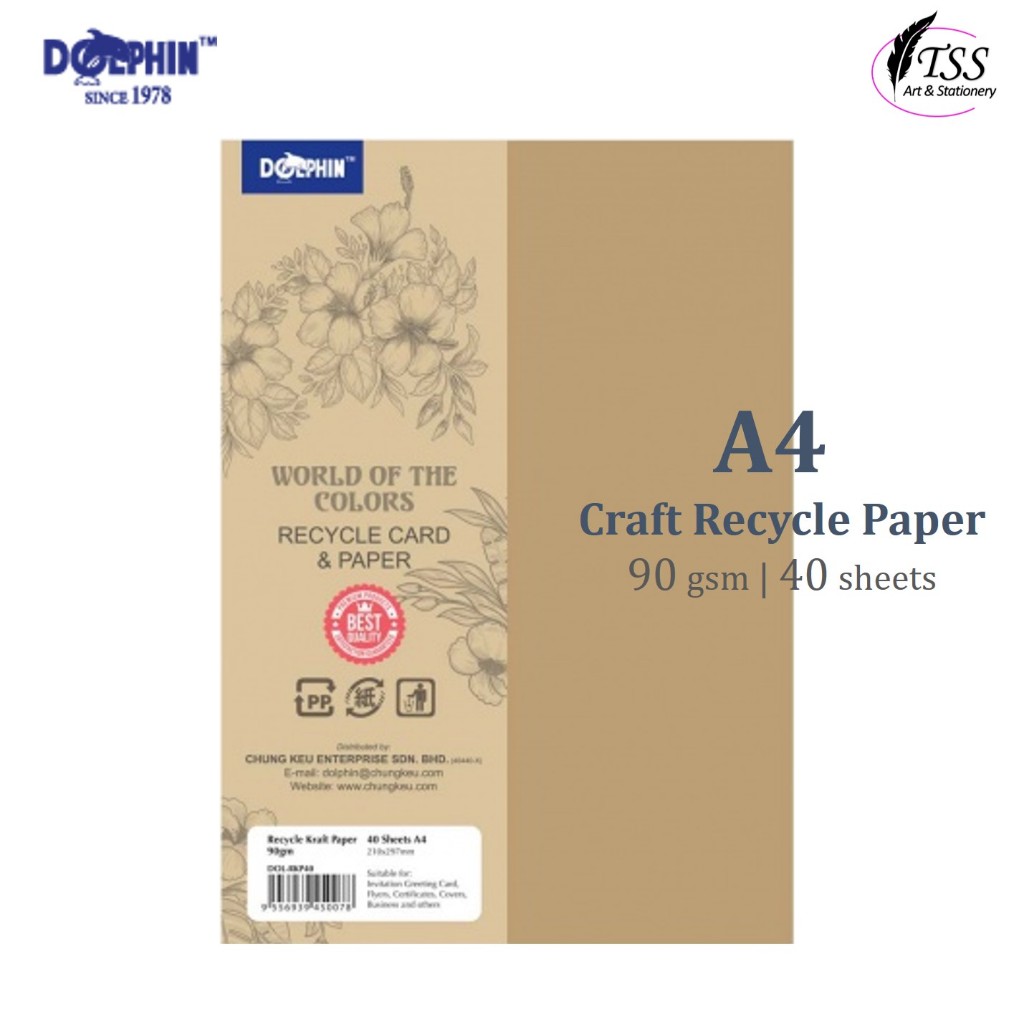 DOLPHIN Recycle Kraft Paper A4 | 90gsm | 40 Sheets | DIY Art Craft ...