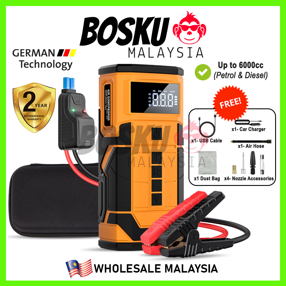 BOSKU 99800mAH Car Jumper 6000cc Power Bank Air Compressor Kereta Air ...