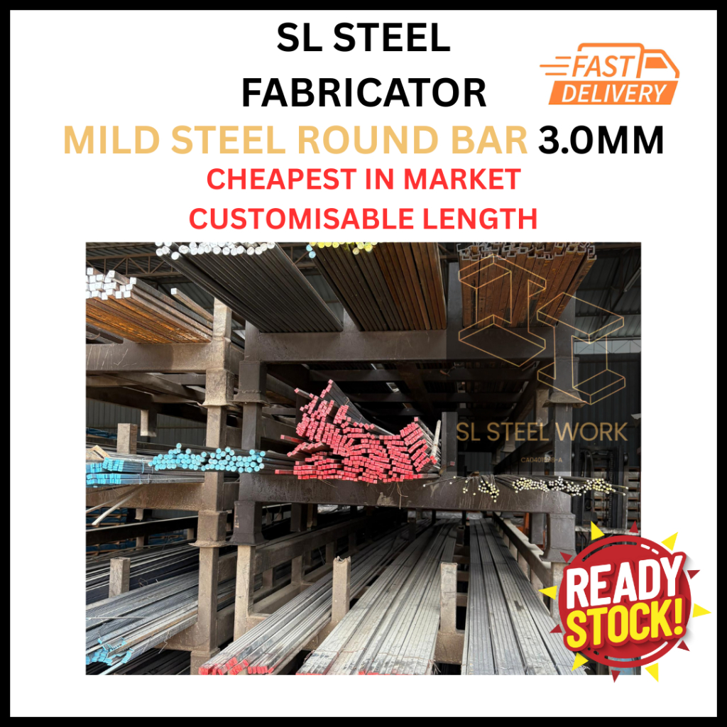 MILD STEEL (BESI) ROUND BAR/ BESI BULAT SOLID/ BLACK SHAFT CUT TO SIZE ...