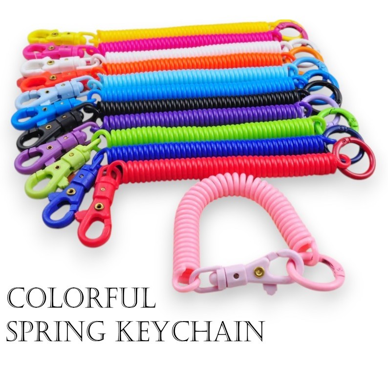 Colorful Coiled Spring Keychain Retractable Clasp Clip Ring EVA Loop ...