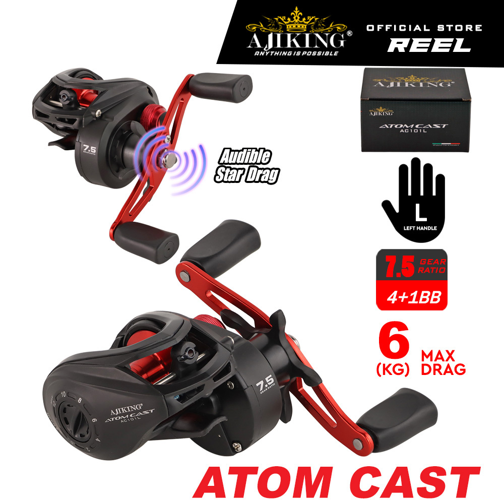(Max Drag 6kg) Ajiking Atom Cast AC101L Baitcasting Reel Left Handle ...