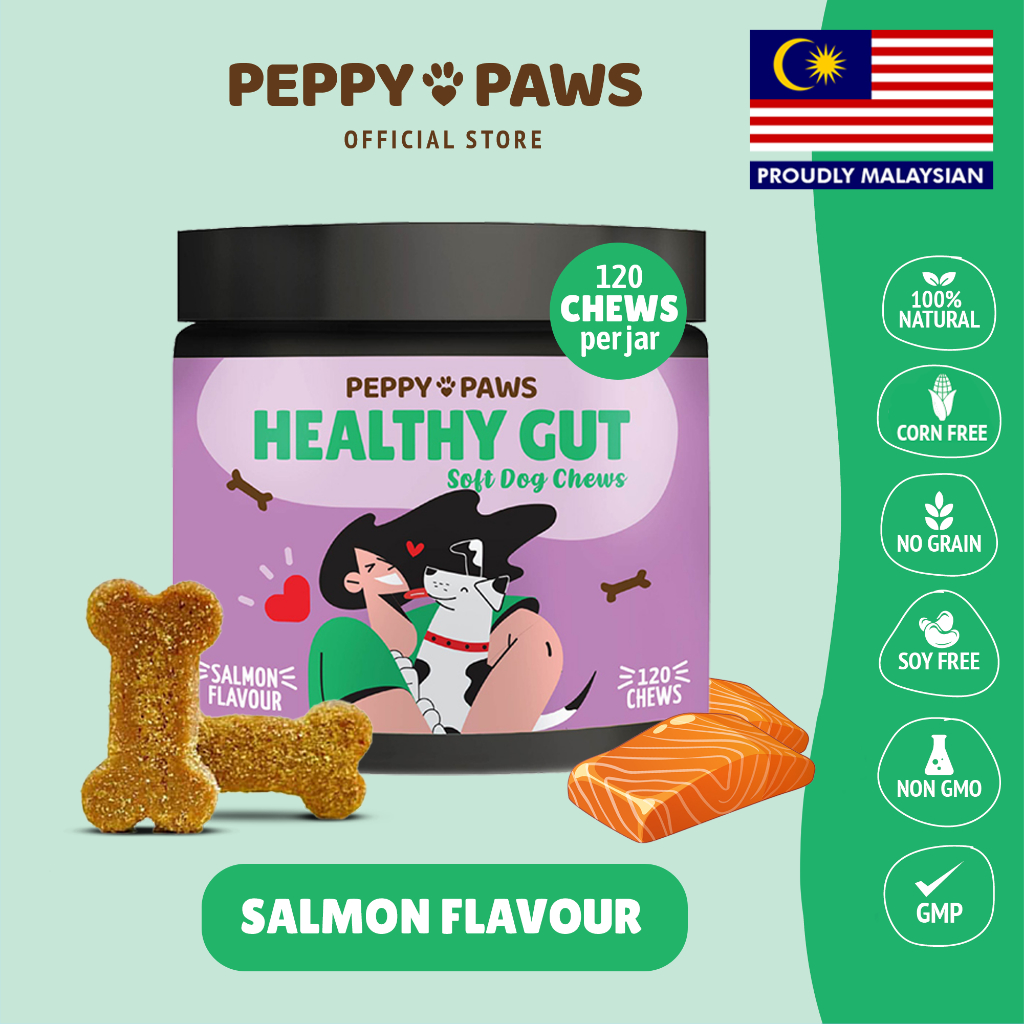 Peppy Paws Healthy Gut Dog Soft Chews - Probiotics/Papaya/Yogurt/Flax ...