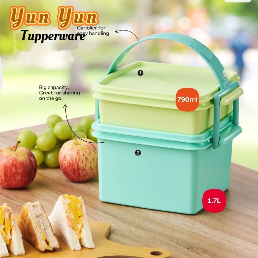 Tupperware Double Delight / Goody Box / Lunch Box 790ml+1.7L - Green ...
