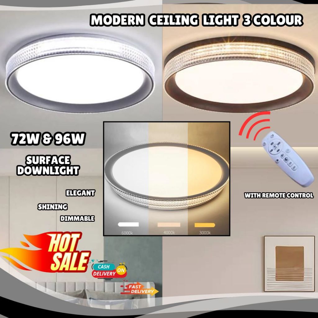 [Premium] Modern LED Ceiling Light Ceiling Lamp Round Tri-color72W/96W ...
