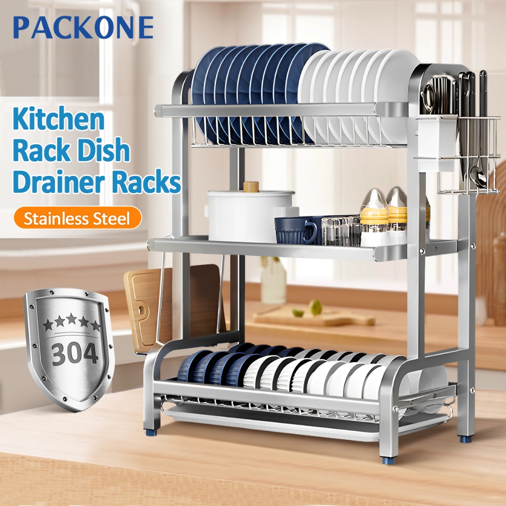 PACKONE 53CM Stainless Steel Dish Rack Rak Pinggan Mangkuk 碗碟架 Kitchen ...