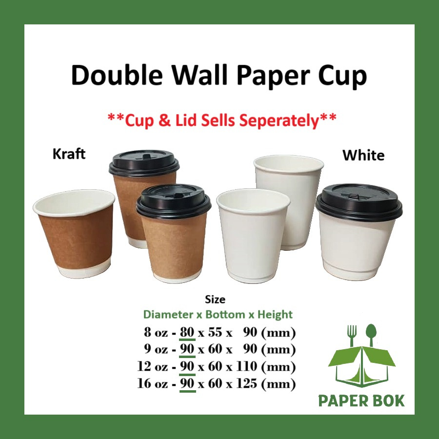 Cawan Air Panas [Brown/White] 8oz/12oz/16oz Kraft Double Wall HOT Cup ...