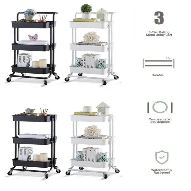 Simple Houseware Heavy Duty 3-Tier Metal Utility Rolling Cart Storage ...
