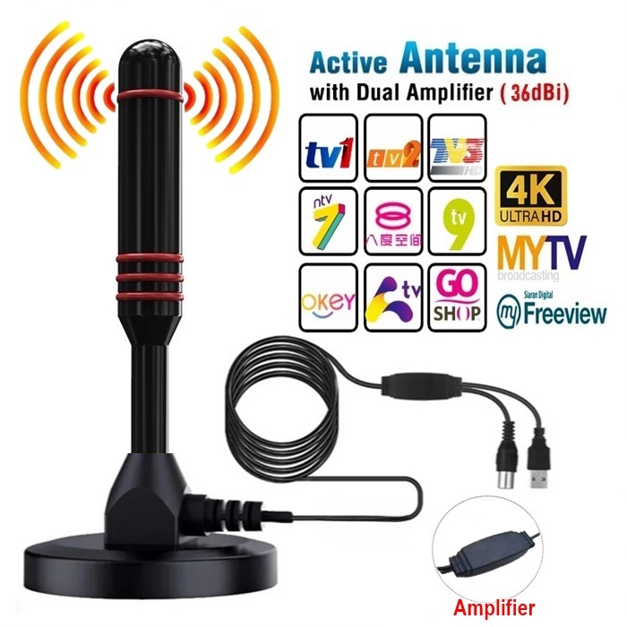 Built-in Booster Indoor Digital Antenna 2x Amplifier High Gain 36DBi ...