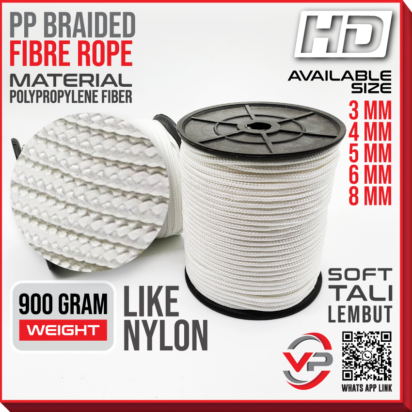 H/DUTY PP WHITE BRAIDED FIBRE ROPE 3MM 4MM 5MM 6MM 8MM 900GM SOFT TALI ...