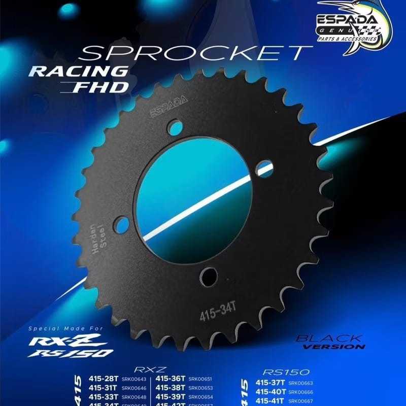 ESPADA Rear Sprocket 415 Harden FHD Black Y15ZR/Y16ZR/RXZ/RS150/RSX150 ...