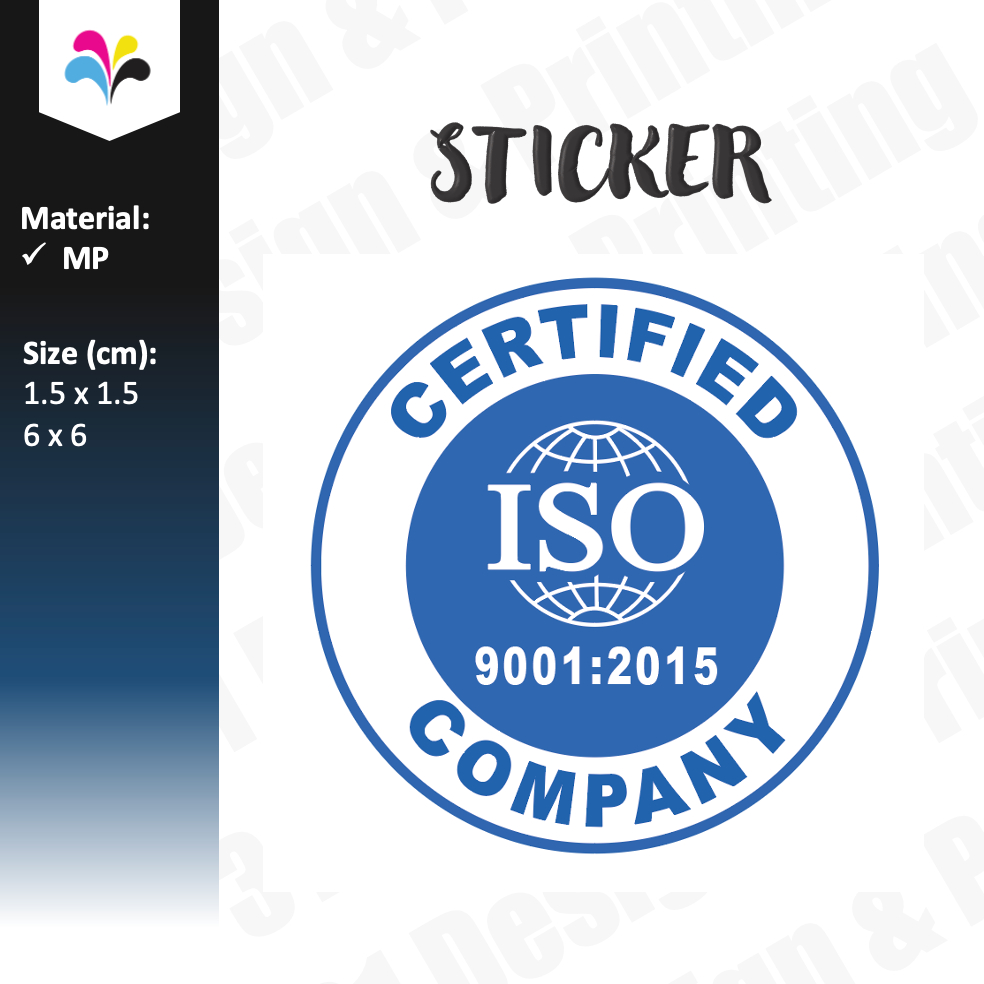 ISO label sticker Certified Company 9001:2005 product 1.5x1.5cm 6x6cm ...