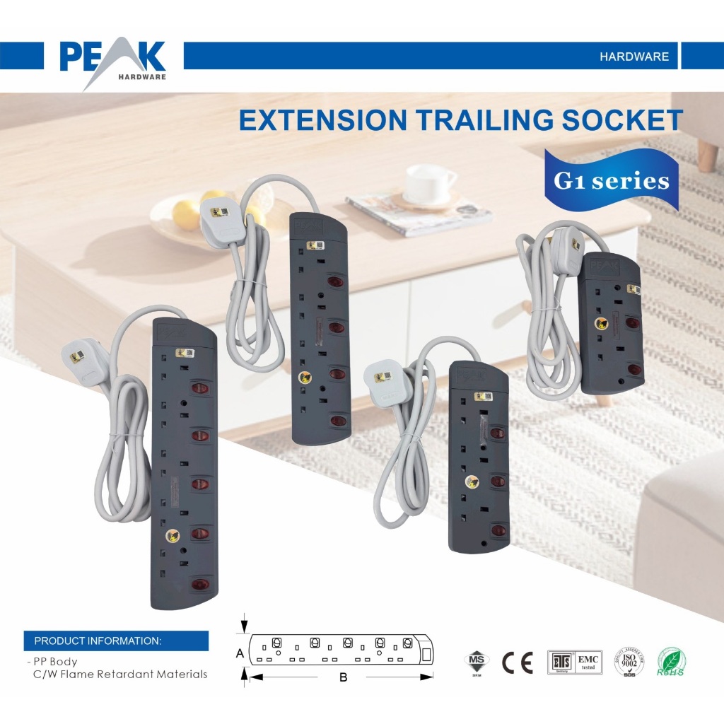 Peak Sirim 2M/5M Extension Trailing Socket With Surge Protector ...