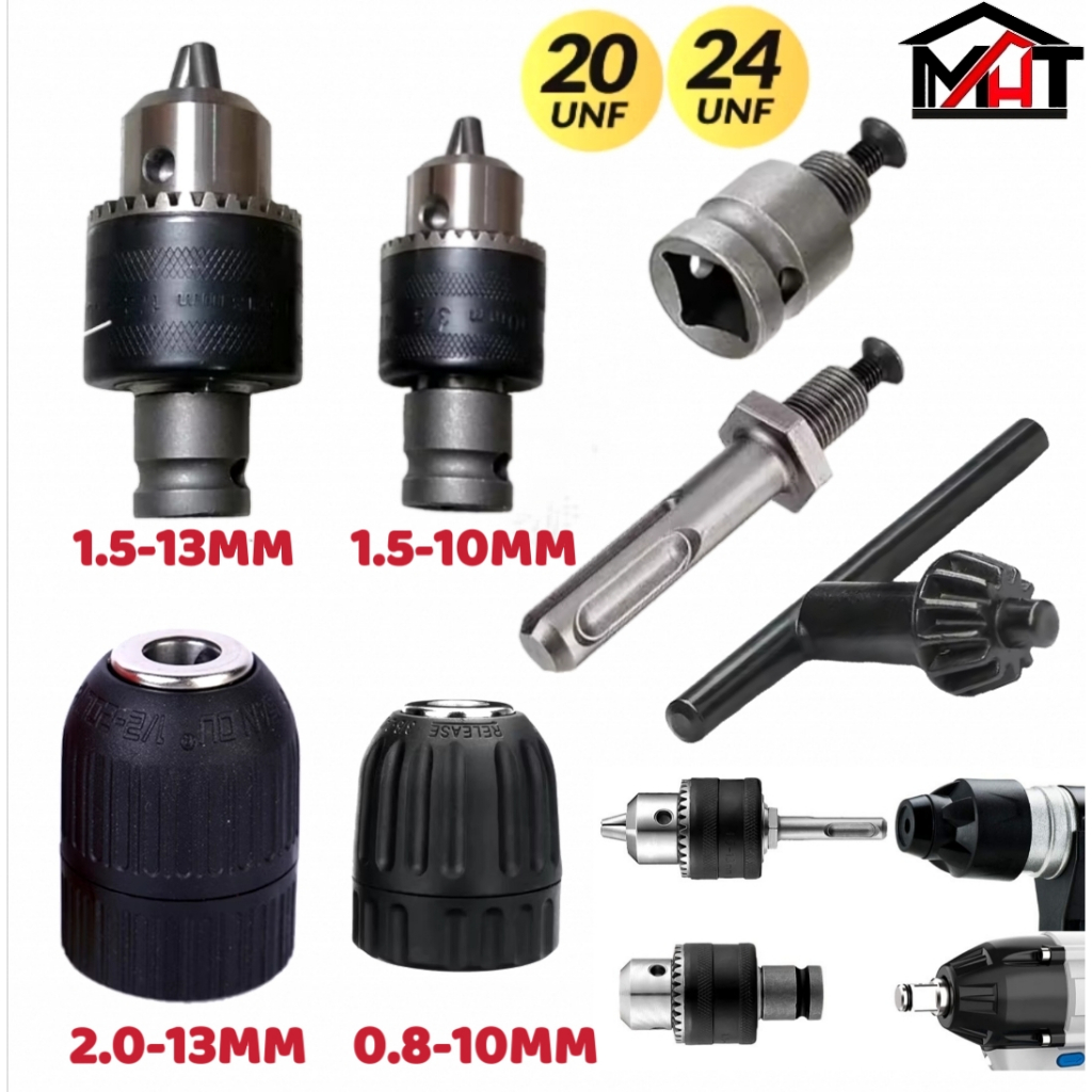 Keyless Quick-Change Drill Chuck Adapter – 0.8-10mm Capacity, 3/8-24UNF Mount, 1/4" Hex Shank For Impact Drivers