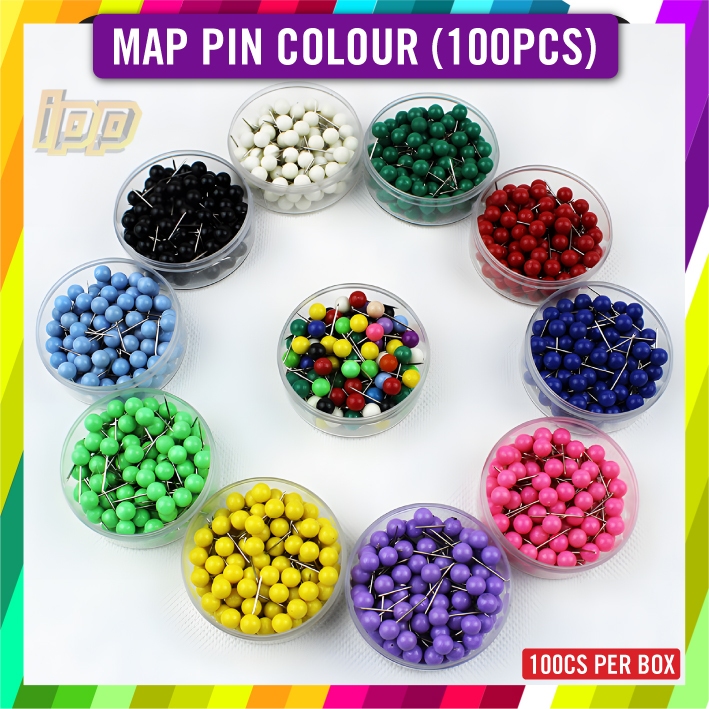 Map Pin Colour 6mm 100pcs Per Box / Paku Tekan/Jarum Peta | Shopee Malaysia